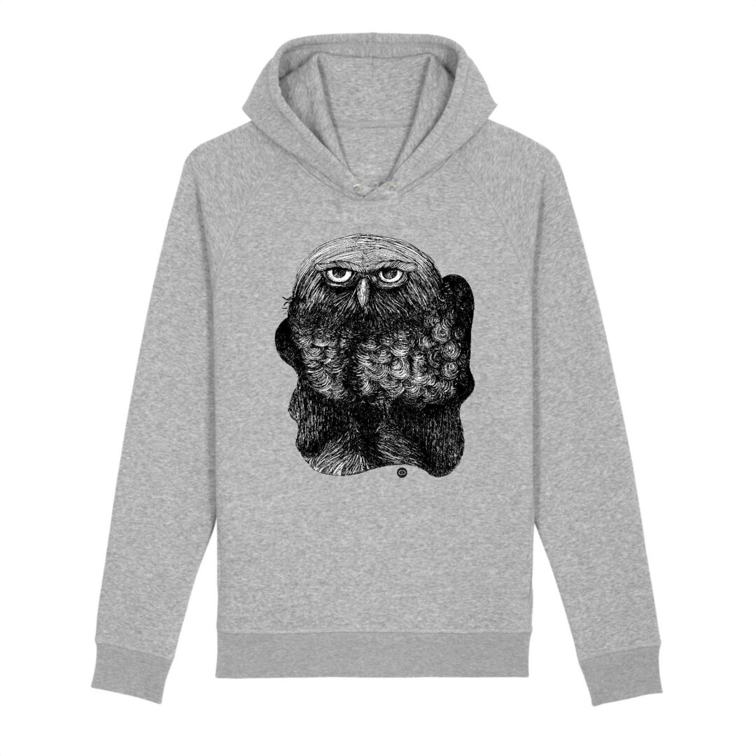 Sweat à capuche unisexe HIBOU noir - gris chiné